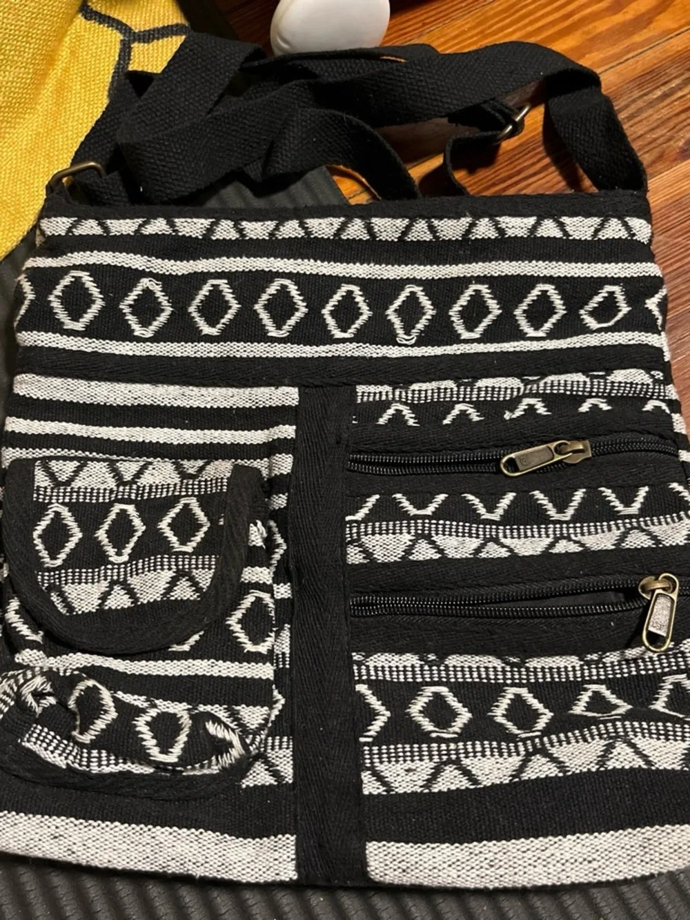 Black & White Patterned Crossbody Bag - Casual Women’s Tote